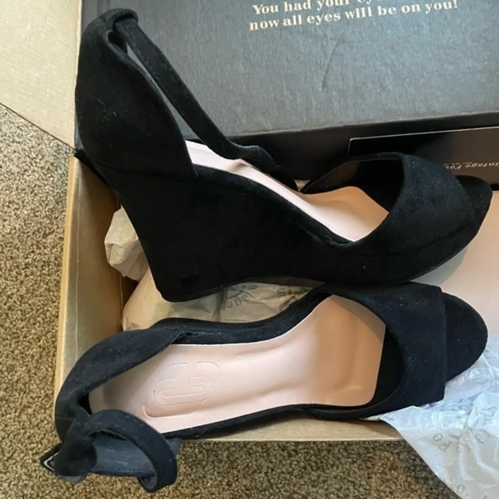 Brand new black velvet wedge sling back shoe NWT